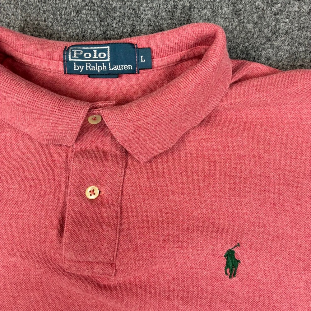 Polo Ralph Lauren Mens Size Large Red Heather Short Sleeve Pique Polo Shirt Pony - Picture 2 of 8